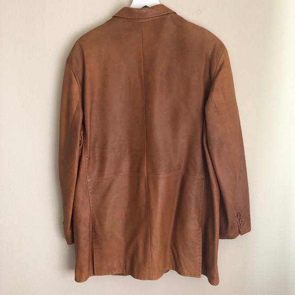 B&C Bod & Christensen Mens Jacket Coat Size 48 Brown Leather Distressed - Picture 7 of 14